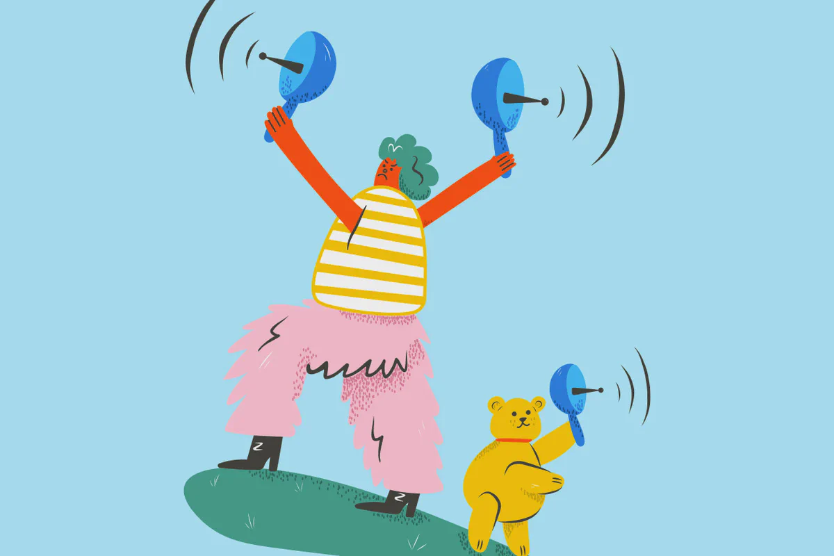 Un personaggio disegnato e un orsetto reggono antenne paraboliche